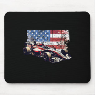 Vintage Auto Racing Car American Flag 4th Of July Mouse Mat