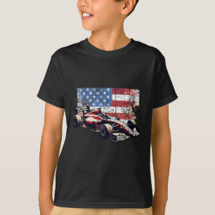 Vintage Auto Racing Car American Flag 4th Of July T-Shirt