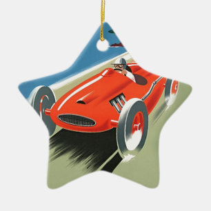 Vintage Auto Racing Ceramic Tree Decoration