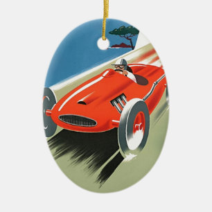 Vintage Auto Racing Ceramic Tree Decoration