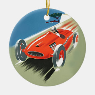 Vintage Auto Racing Ceramic Tree Decoration
