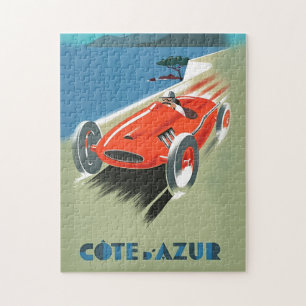 Vintage Auto Racing Illustration Art Jigsaw Puzzle