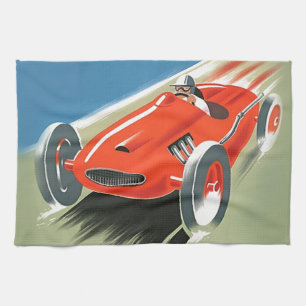 Vintage Auto Racing Tea Towel