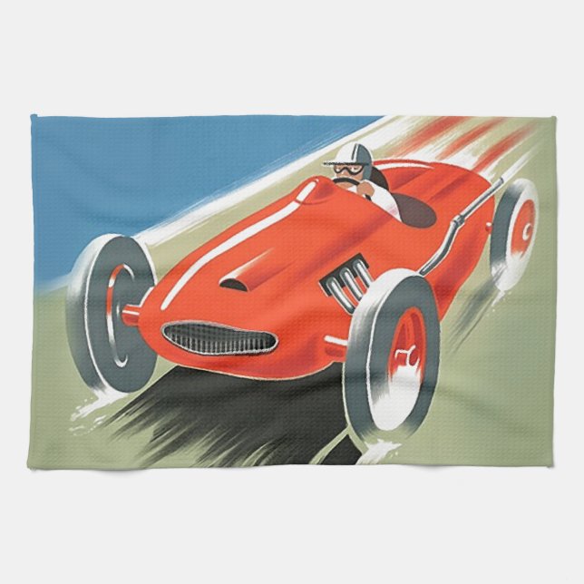 Vintage Auto Racing Tea Towel (Horizontal)