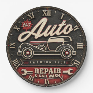 Vintage Auto Repair & Car Wash Paper Plate