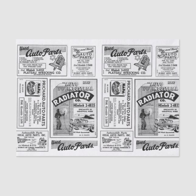 Vintage Automobile Advertisement Decoupage, Gift  Tissue Paper (Front)