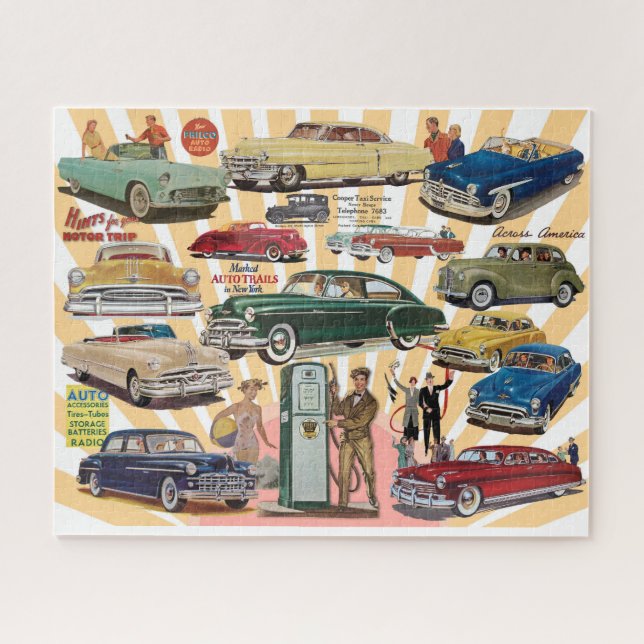 VINTAGE AUTOMOBILE COLLAGE THEME JIGSAW PUZZLE (Horizontal)
