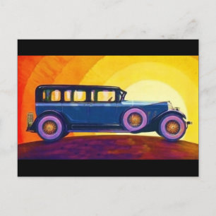 Vintage Automobile Rainbow Sunset Postcard