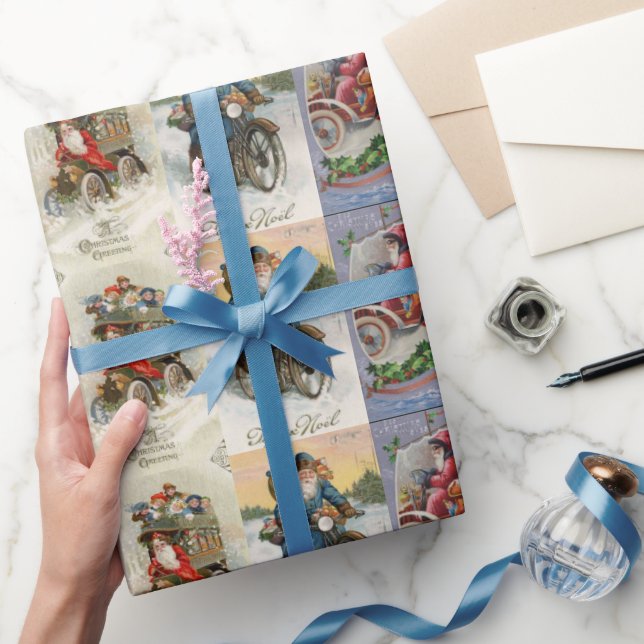 Vintage Automobile Santa Christmas Wrapping Paper (Gifting)