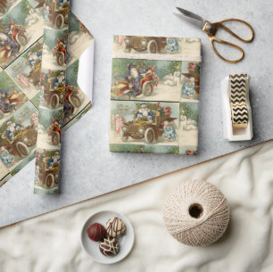 Vintage Automobile Santa Christmas Wrapping Paper