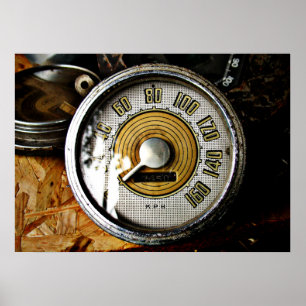 Vintage automobile speed gauge poster