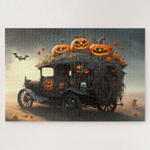 Vintage Automobile with jack-o-lanterns Halloween Jigsaw Puzzle