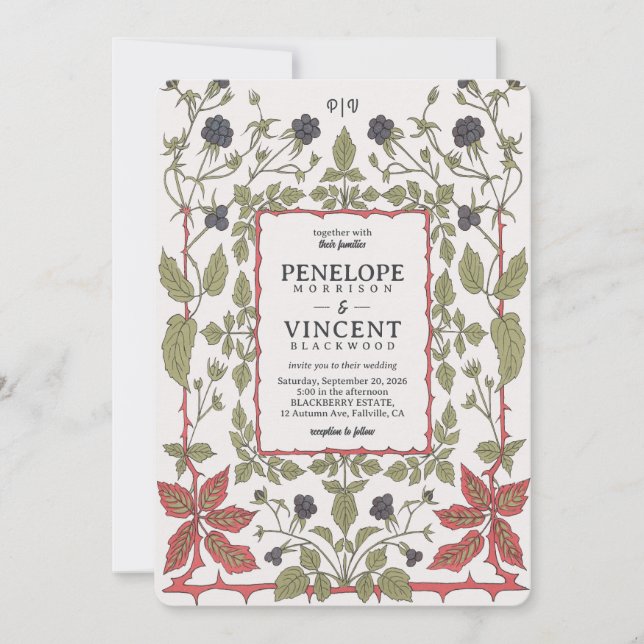 Vintage Autumn Blackberries Invitation (Front)