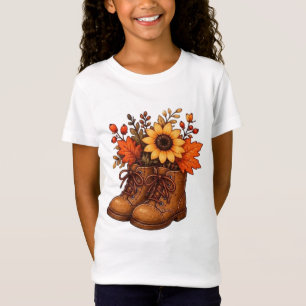 Vintage Autumn Boots with Sunflower and Fall Leave T-Shirt