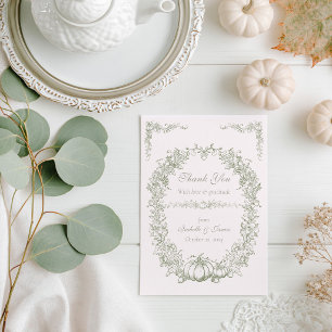 Vintage Autumn Botanical Oak & Pumpkin Wedding Thank You Card