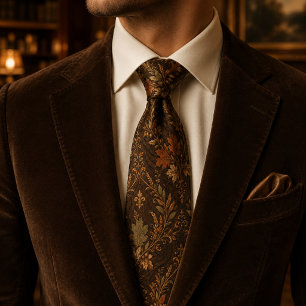 Vintage Autumn Botanical Rustic Brown Maple Leaf Tie