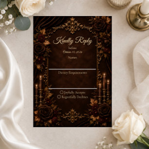 Vintage Autumn Candlelight Romance Wedding RSVP Card