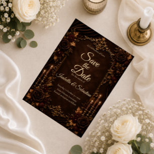 Vintage Autumn Candlelight Romance Wedding Save The Date