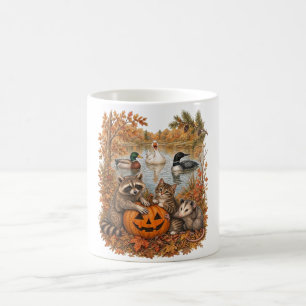 Vintage Autumn Cat Racoon Mallard Duck Common Loo Coffee Mug