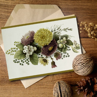Vintage Autumn Chrysanthemums with Berries Card