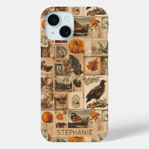Vintage Autumn Collage Pattern   Rustic Ephemera iPhone 15 Case