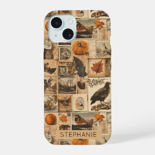 Vintage Autumn Collage Pattern Rustic Ephemera iPhone 15 Case