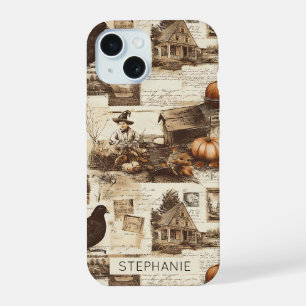 Vintage Autumn Collage Rustic Sepia Ephemera iPhone 15 Case