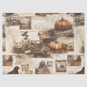 Vintage Autumn Collage Rustic Sepia Ephemera Tissue Paper