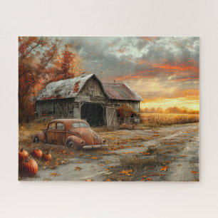 Vintage Autumn Country Road and Barn 16x20 Jigsaw Puzzle