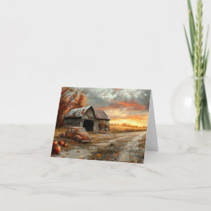 Vintage Autumn Country Road and Barn Blank Note Card