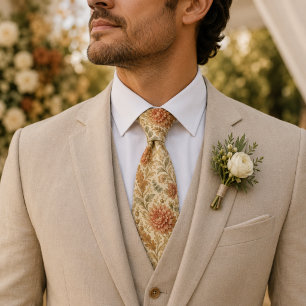 Vintage Autumn Dahlia and Acanthus Floral Tie