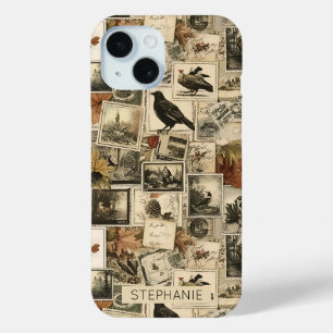 Vintage Autumn Ephemera Collage   Rustic Birds (2) iPhone 15 Case