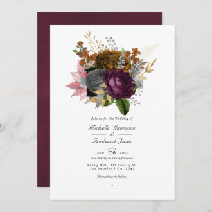 Vintage Autumn Fall Floral QR Code RSVP Wedding Invitation