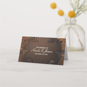 Vintage Autumn Fall Gold Ornamental Leaves Table Place Card