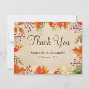 Vintage Autumn Fall Red Leaves Thank You Card