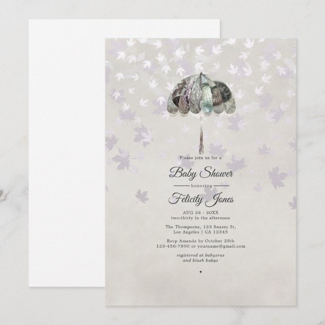 Vintage Autumn - Fall White Baby Shower Invitation (Front/Back)