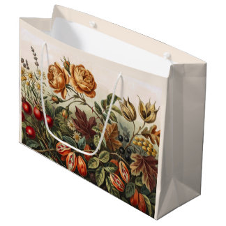 Vintage Autumn Floral Art Set, Fall Botanical Large Gift Bag