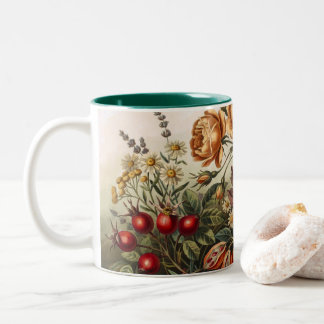 Vintage Autumn Floral Art Set, Fall Botanical Two-Tone Coffee Mug
