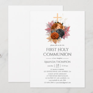 Vintage Autumn Floral Bouquet Holy Communion Invitation