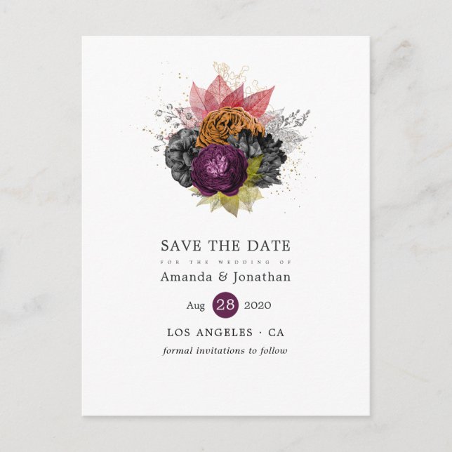 Vintage Autumn Floral Bouquet Wedding Announcement Postcard (Front)