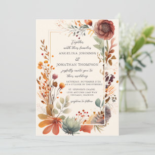 Vintage Autumn Floral Ivory Boho Fall Wedding Invitation