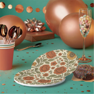 Vintage Autumn Floral Pattern – Rustic Botanical Paper Plate