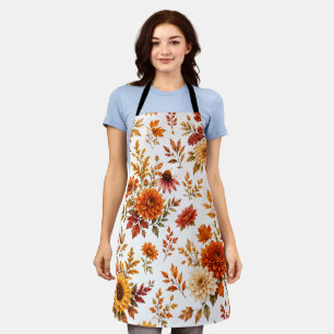 Vintage Autumn Floral Pattern with Sunflowers Apron