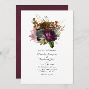 Vintage Autumn Floral QR Code RSVP Wedding Invitation