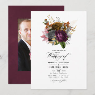 Vintage Autumn Floral Wedding Photo Invitation