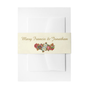 Vintage Autumn Flowers on Ivory Wedding Invitation Belly Band