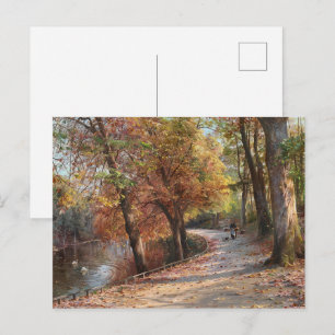 Vintage Autumn Forest Lake Oil Painting Postcard