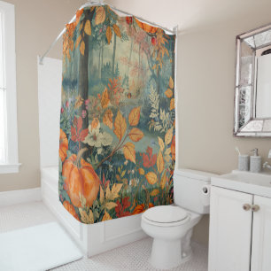 Vintage Autumn Forest Landscape Shower Curtain