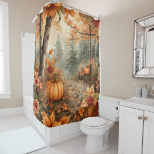 Vintage Autumn Forest Landscape Shower Curtain