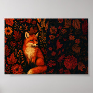 Vintage Autumn Fox Art Poster